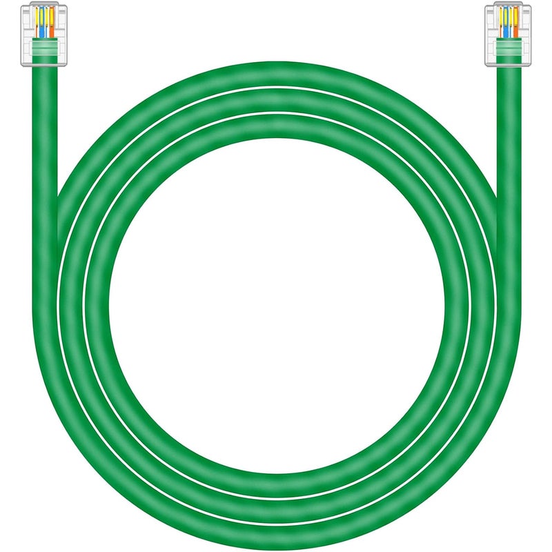 NECABLES CAT5E RJ11 Data Cable DSL Cable 10ft Heavy Duty High-Speed for DSL Modem UTP Compatible with ATT RJ11 6P4C Male to Male Green - 10 Feet - Image 1